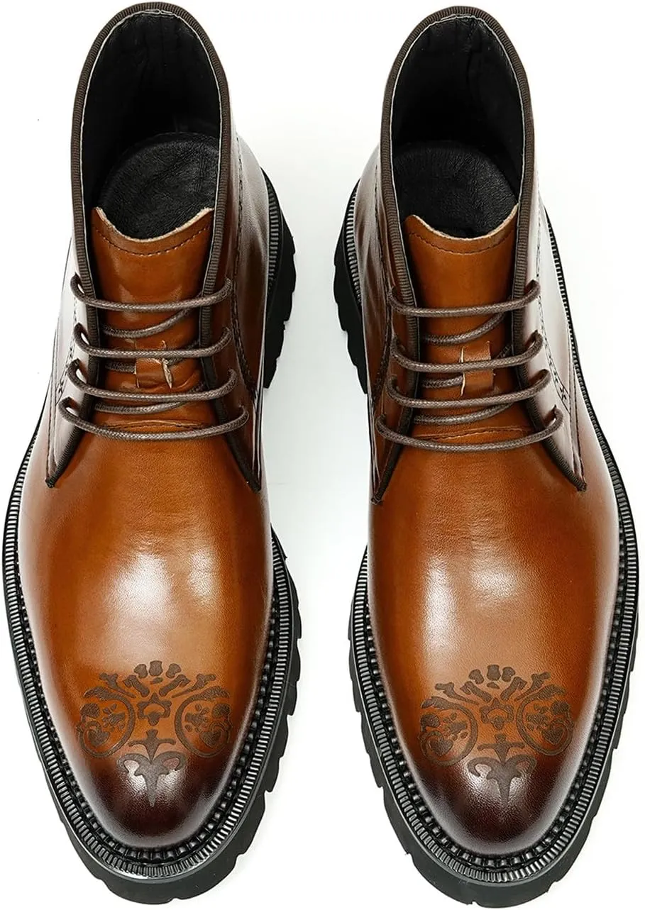 Santimon Oxfords Boots Men Formal Dress Genuine Leather Brogues Lace Up Ankle Boots Fashion Comfortable Business Causal Chelsea Boots Tuxedo Wedding Prom Chukka Boots for Men