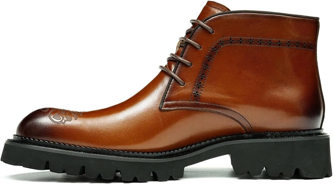 Santimon Oxfords Boots Men Formal Dress Genuine Leather Brogues Lace Up Ankle Boots Fashion Comfortable Business Causal Chelsea Boots Tuxedo Wedding Prom Chukka Boots for Men