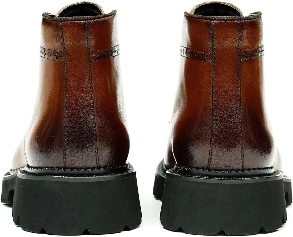 Santimon Oxfords Boots Men Formal Dress Genuine Leather Brogues Lace Up Ankle Boots Fashion Comfortable Business Causal Chelsea Boots Tuxedo Wedding Prom Chukka Boots for Men
