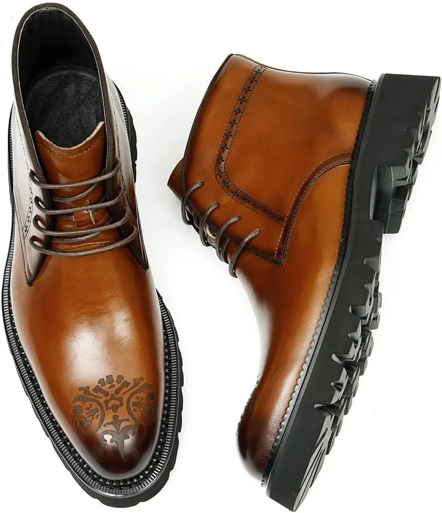 Santimon Oxfords Boots Men Formal Dress Genuine Leather Brogues Lace Up Ankle Boots Fashion Comfortable Business Causal Chelsea Boots Tuxedo Wedding Prom Chukka Boots for Men