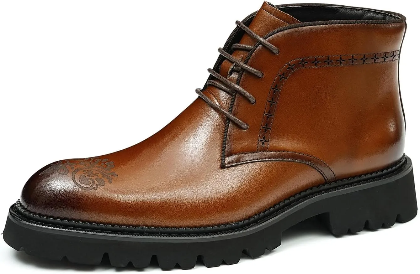 Santimon Oxfords Boots Men Formal Dress Genuine Leather Brogues Lace Up Ankle Boots Fashion Comfortable Business Causal Chelsea Boots Tuxedo Wedding Prom Chukka Boots for Men