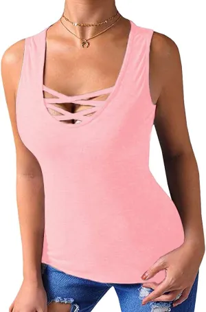 Sarin Mathews Womens Tank Tops Summer Sleeveless Shirts Criss Cross Casual Basic Tee Shirts Tops Blouses