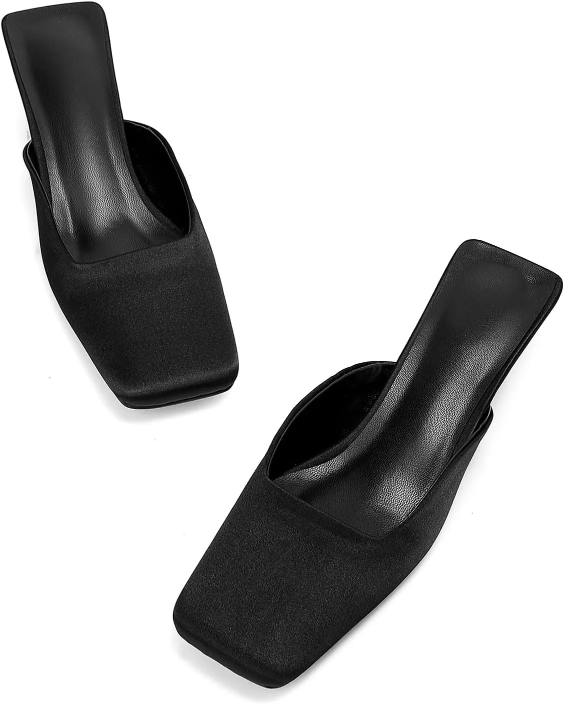 Satin Mid-low Heels Muller Sandals for Women, Closed Square Toe Kitten Heels Slip On Mules for Wedding Party Dance Dressy Casual Summer Pumps