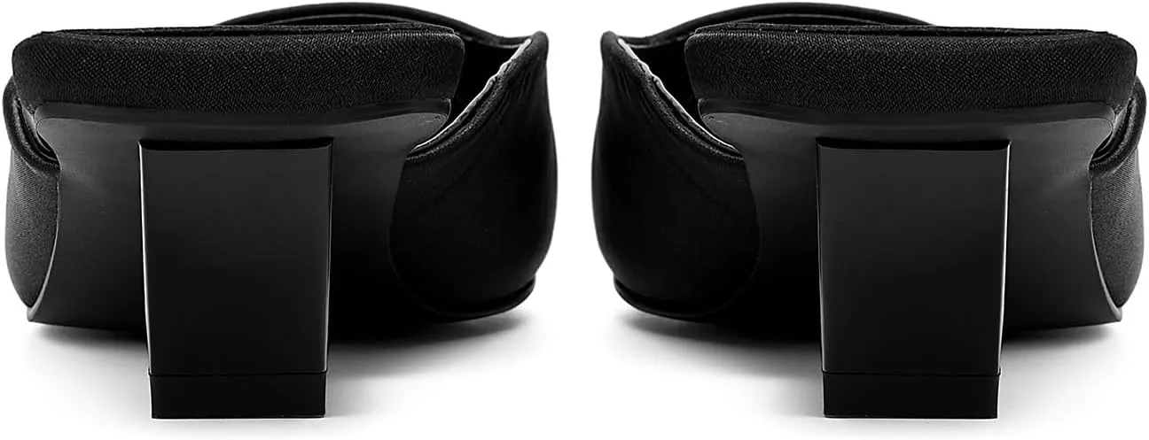 Satin Mid-low Heels Muller Sandals for Women, Closed Square Toe Kitten Heels Slip On Mules for Wedding Party Dance Dressy Casual Summer Pumps