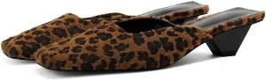 Satin Mid-low Heels Muller Sandals for Women, Closed Square Toe Kitten Heels Slip On Mules for Wedding Party Dance Dressy Casual Summer Pumps,Leopard 10