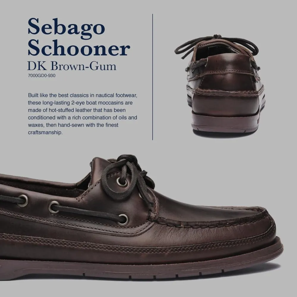 Sebago Schooner Waterproof Boat Shoes - Leather Moccasins for Men Featuring 360-Degree Rawhide Lacing and Non-Marking Slip-Resistant Soles