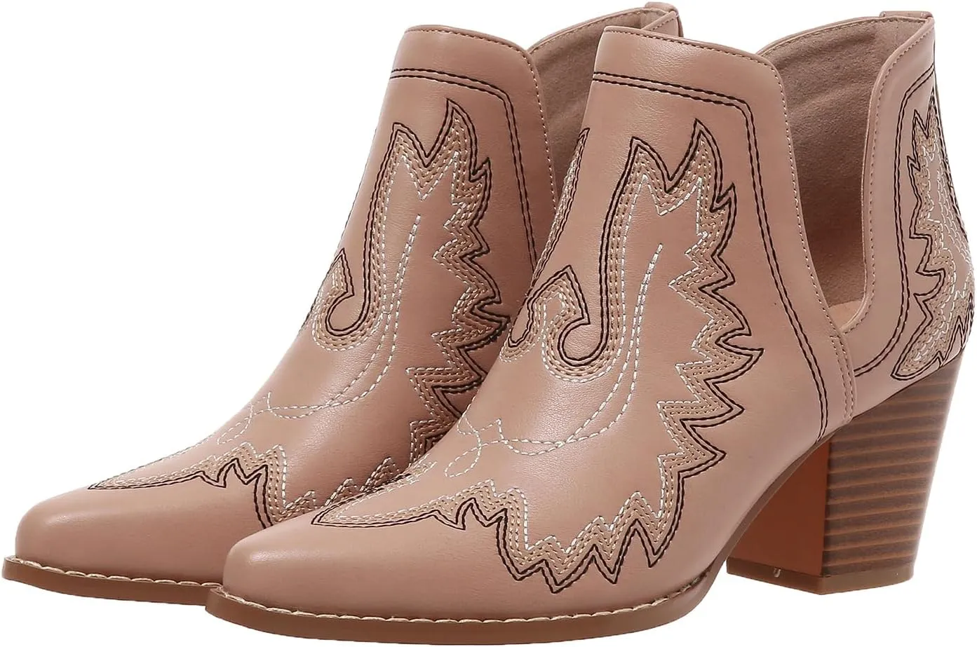 SelRoys Cowboy Boots for Women Cowgirl Ankle Western Embroidered Stitched Pointed Toe Cutout Chunky Heels Short Booties Red Brown Black US5-11
