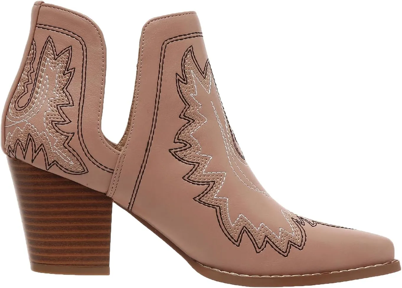 SelRoys Cowboy Boots for Women Cowgirl Ankle Western Embroidered Stitched Pointed Toe Cutout Chunky Heels Short Booties Red Brown Black US5-11