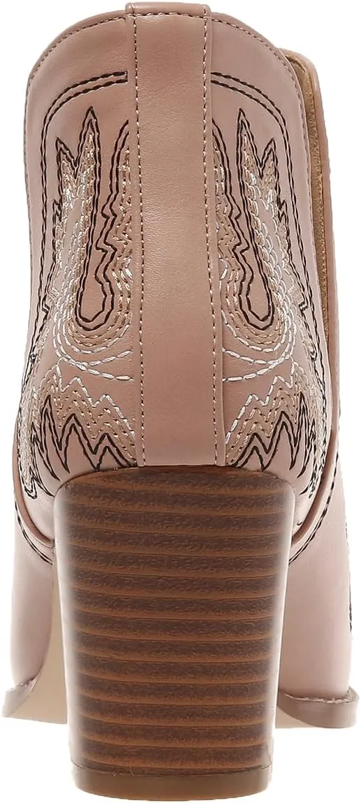 SelRoys Cowboy Boots for Women Cowgirl Ankle Western Embroidered Stitched Pointed Toe Cutout Chunky Heels Short Booties Red Brown Black US5-11