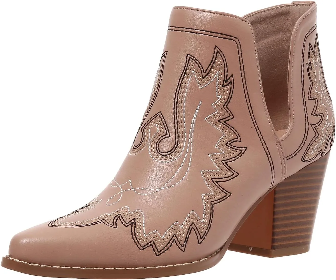 SelRoys Cowboy Boots for Women Cowgirl Ankle Western Embroidered Stitched Pointed Toe Cutout Chunky Heels Short Booties Red Brown Black US5-11