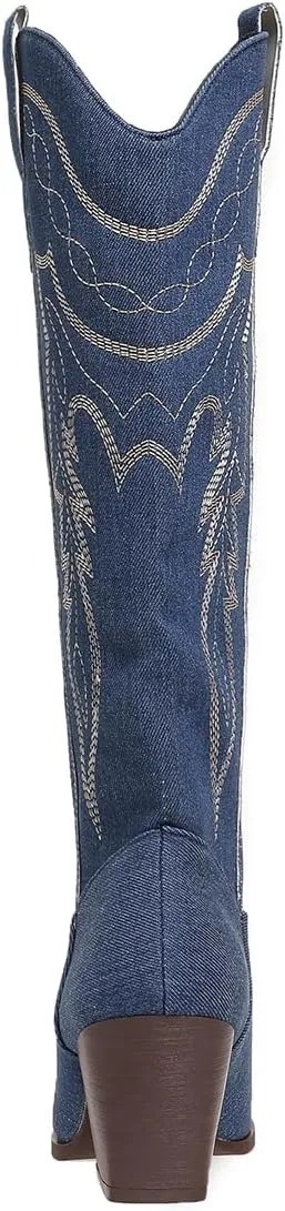 SelRoys Cowboy Boots for Women Cowgirl Embroidered Stitched Pointy Toe Chunky Heel Western Country Fashion Boots