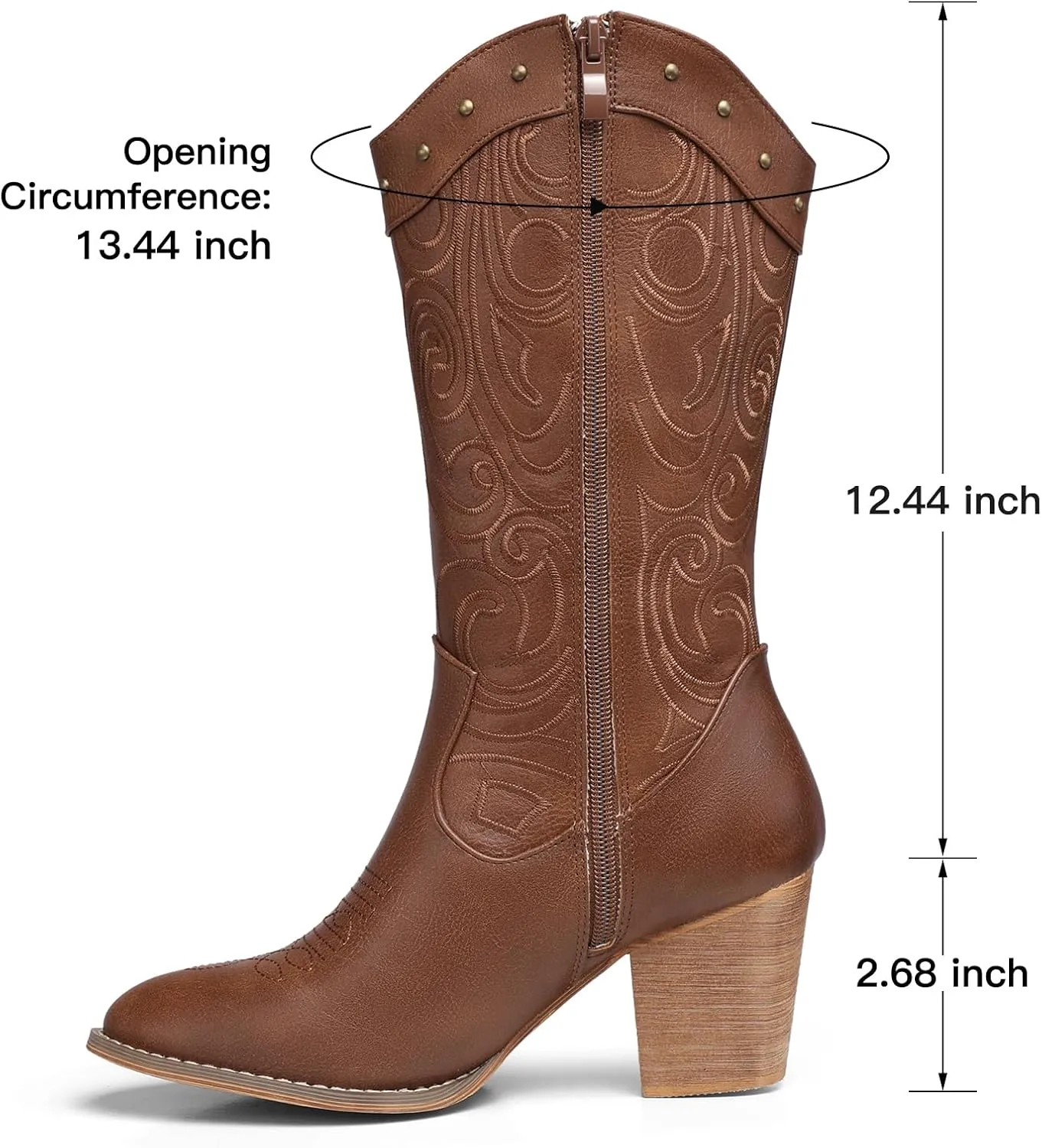 SHIBEVER Cowboy Cowgirl Boots for Women: Wide Calf Western Pointed Toe Chunky Heel Suede Embroidered Mid Calf Boot