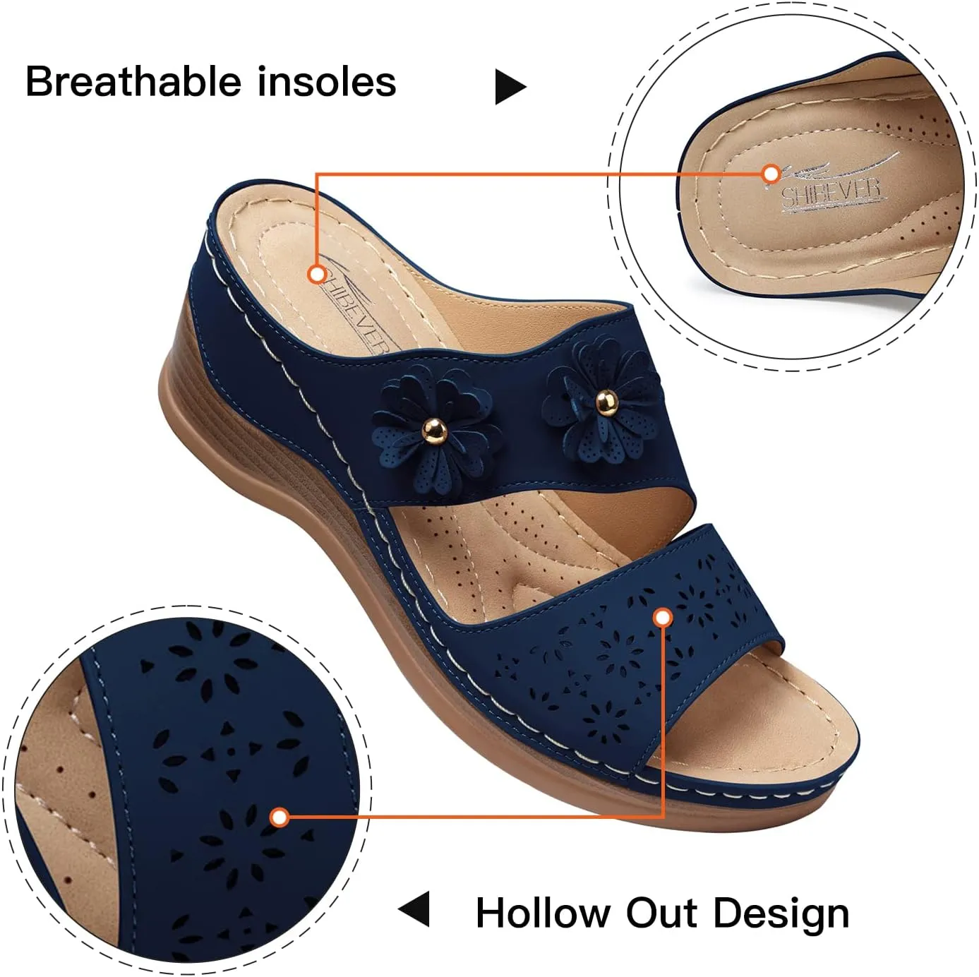 SHIBEVER Wedge Sandals for Women Hollow Out Slip On Platform Wedge Sandals Summer Casual Walking Shoes
