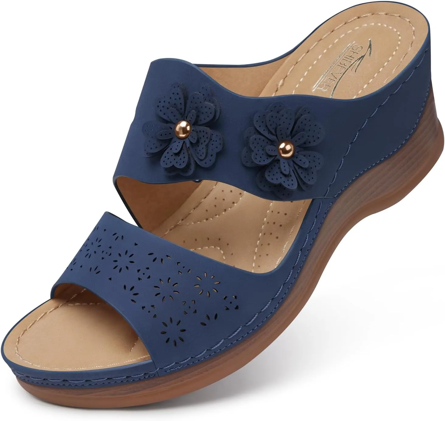 SHIBEVER Wedge Sandals for Women Hollow Out Slip On Platform Wedge Sandals Summer Casual Walking Shoes