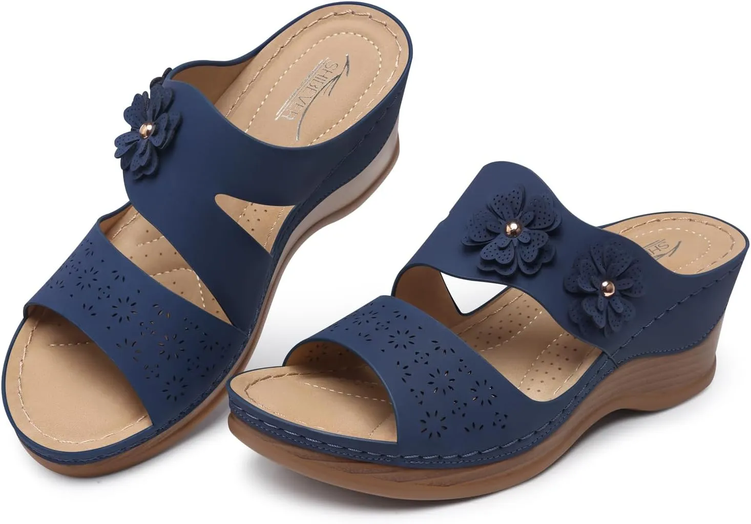 SHIBEVER Wedge Sandals for Women Hollow Out Slip On Platform Wedge Sandals Summer Casual Walking Shoes