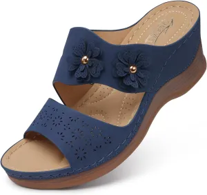 SHIBEVER Wedge Sandals for Women Hollow Out Slip On Platform Wedge Sandals Summer Casual Walking Shoes