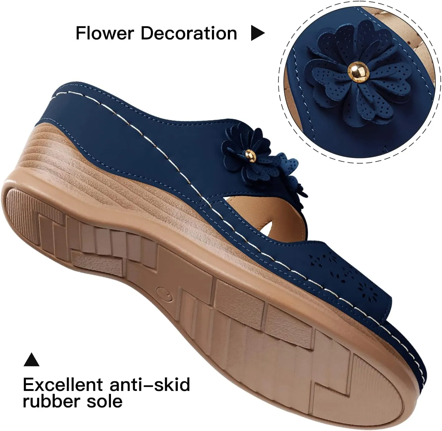 SHIBEVER Wedge Sandals for Women Hollow Out Slip On Platform Wedge Sandals Summer Casual Walking Shoes