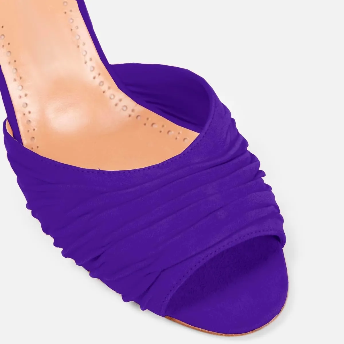 SHODENSE Women Suede Stiletto Heel Mules Evening Open Toe Slip On Mule Sandals Suede Pleated Sexy 3 Inch Stiletto Heeled Sandals Peep Toe Mule Heels Dress Party Wedding 4-11 M US