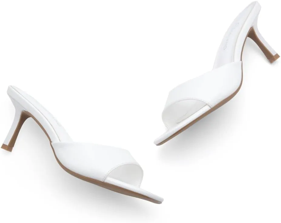 Shoe Land Deverena Women's Low Heels Stiletto Heeled Slides, Open Toe One Band Slip-On Heeled Mules – Dressy Heeled Sandals for Prom, Party, Wedding, and Vacation