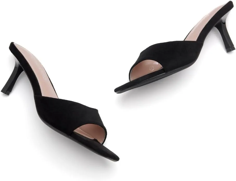 Shoe Land Deverena Women's Low Heels Stiletto Heeled Slides, Open Toe One Band Slip-On Heeled Mules – Dressy Heeled Sandals for Prom, Party, Wedding, and Vacation