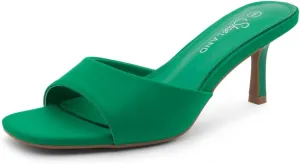 Shoe Land Deverena Women's Low Heels Stiletto Heeled Slides, Open Toe One Band Slip-On Heeled Mules – Dressy Heeled Sandals for Prom, Party, Wedding, and Vacation