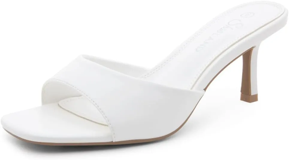Shoe Land Deverena Women's Low Heels Stiletto Heeled Slides, Open Toe One Band Slip-On Heeled Mules – Dressy Heeled Sandals for Prom, Party, Wedding, and Vacation