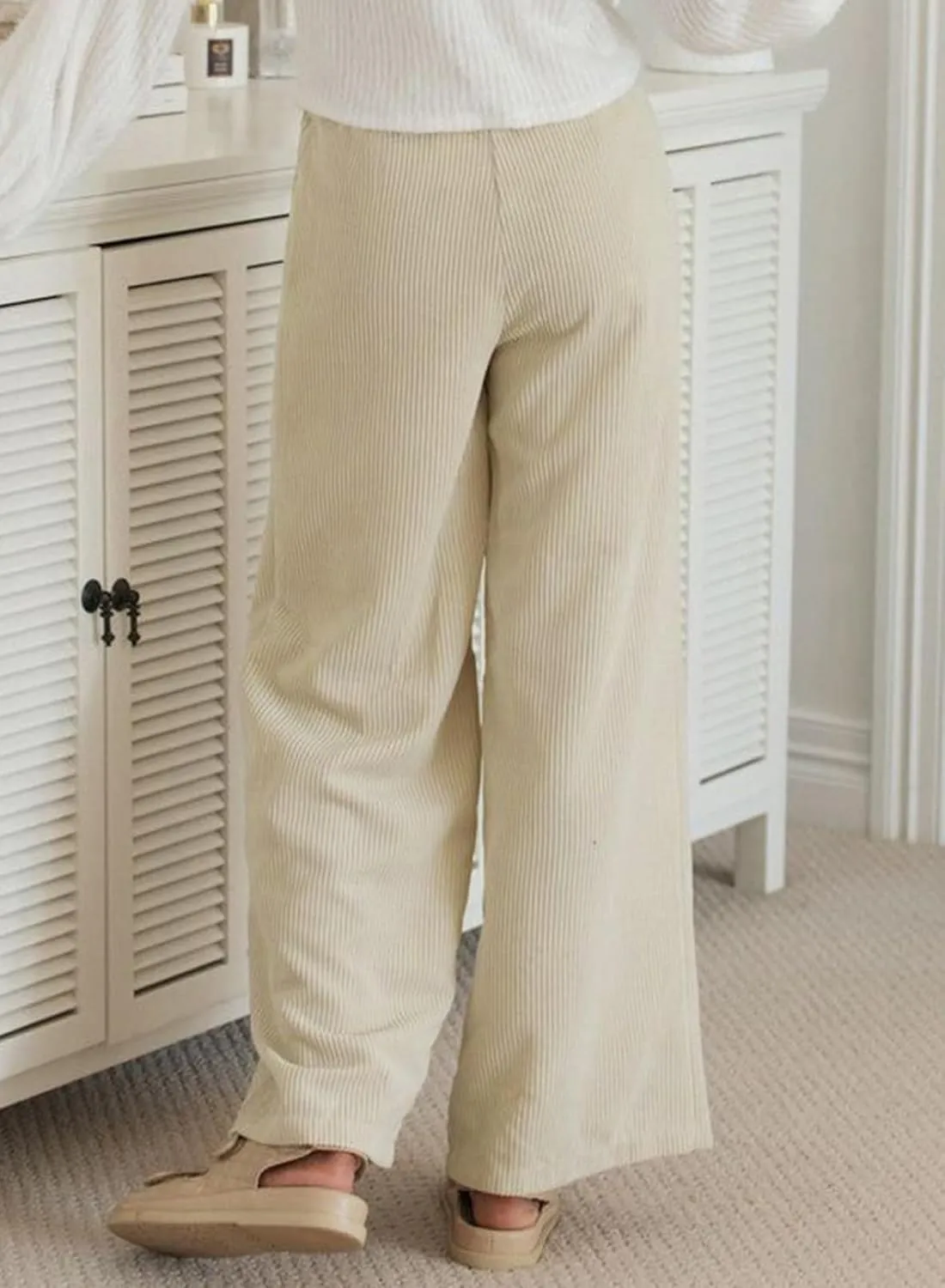 Sidefeel Corduroy Pants for Women 2024 Casual High Waisted Double Buttoned Stretchy Loose Fit Wide Leg Pants with Pockets