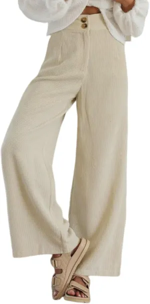 Sidefeel Corduroy Pants for Women 2024 Casual High Waisted Double Buttoned Stretchy Loose Fit Wide Leg Pants with Pockets