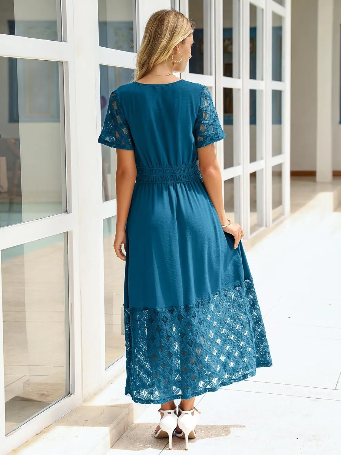 Simplee Womens 2025 Summer Boho Maxi Dress V Neck Empire Waist Long Flowy Dresses with Pockets
