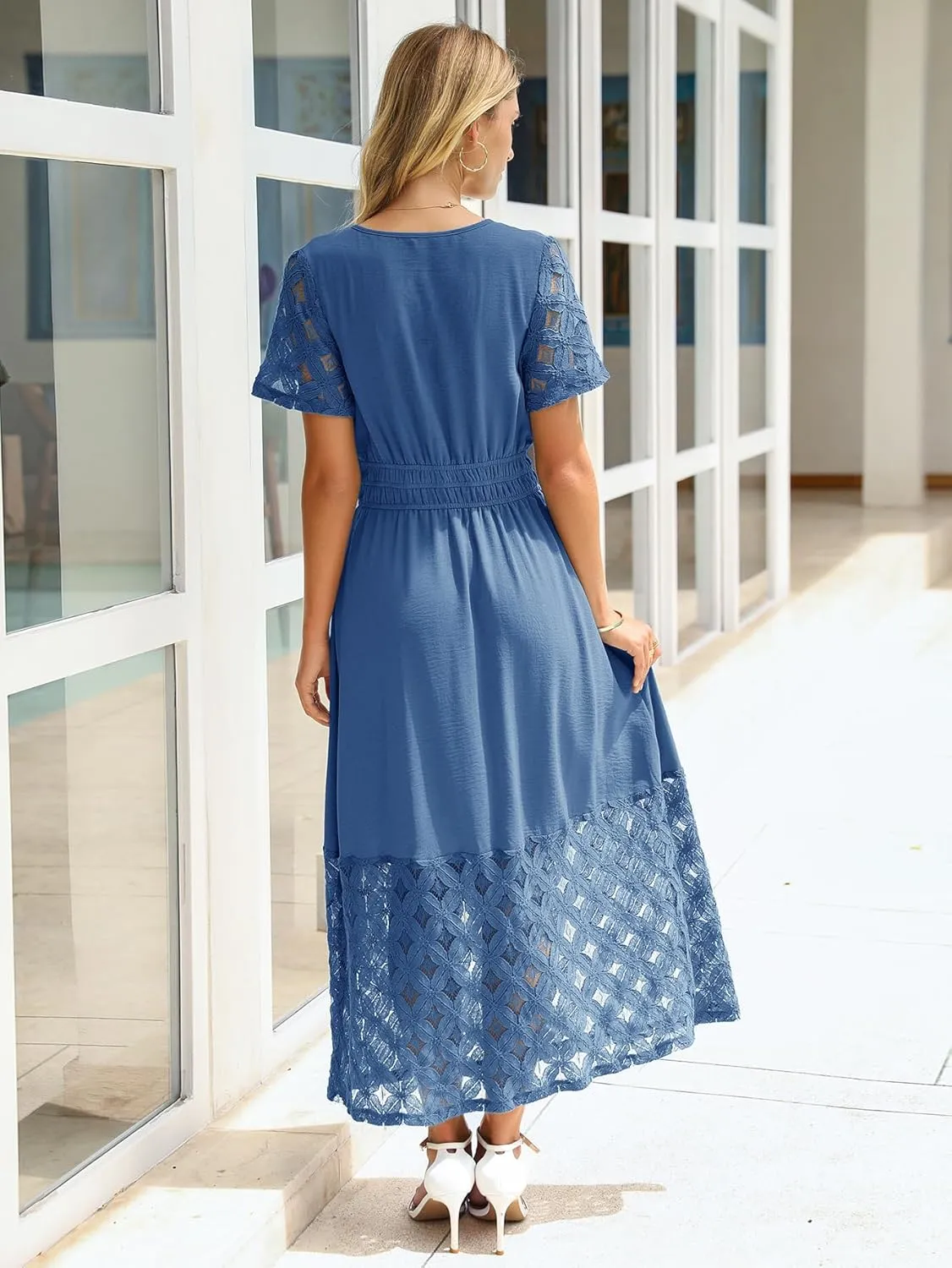 Simplee Womens 2025 Summer Boho Maxi Dress V Neck Empire Waist Long Flowy Dresses with Pockets