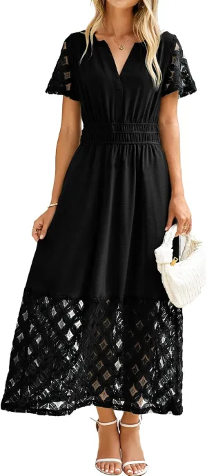 Simplee Womens 2025 Summer Boho Maxi Dress V Neck Empire Waist Long Flowy Dresses with Pockets