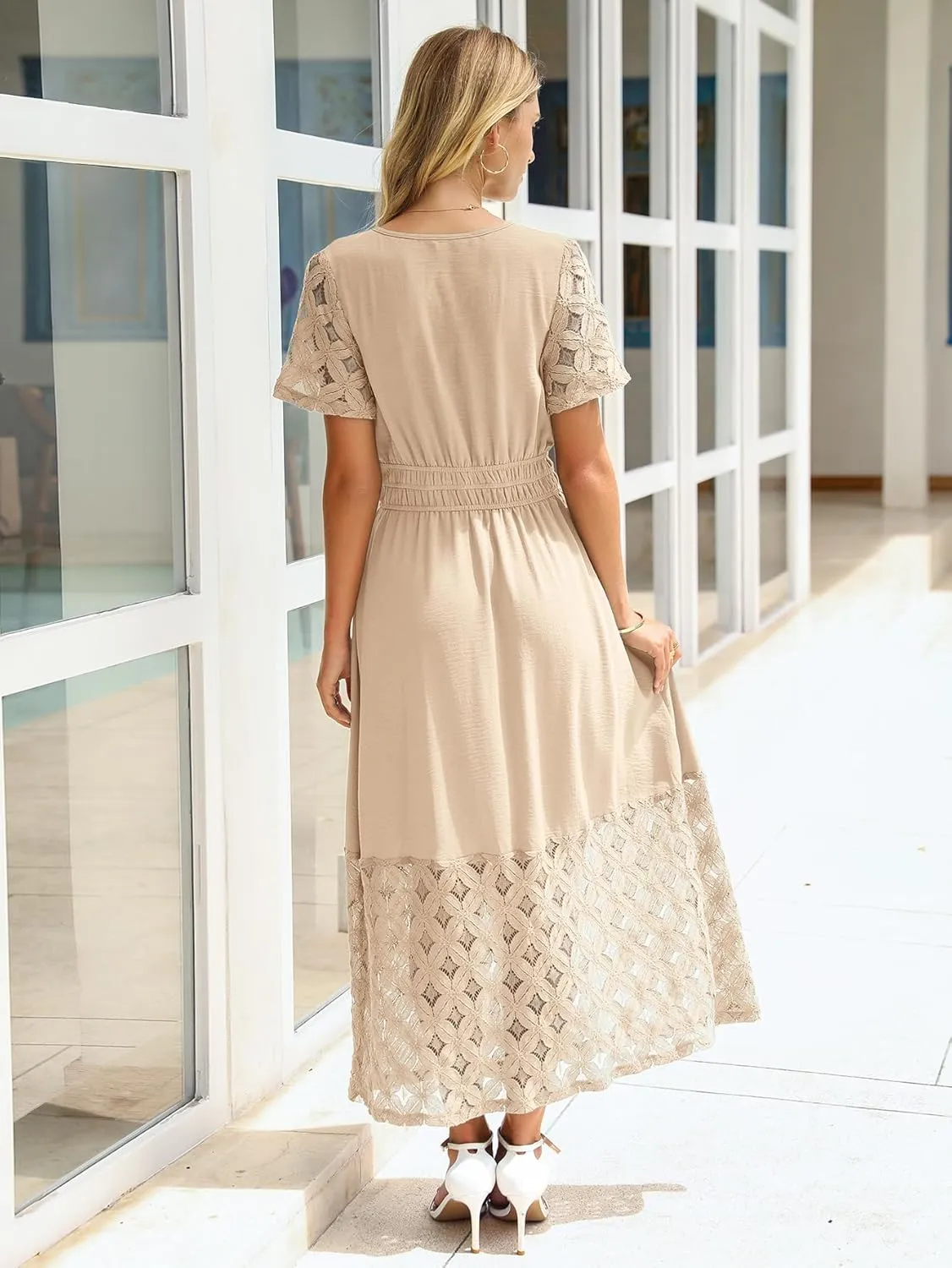 Simplee Womens 2025 Summer Boho Maxi Dress V Neck Empire Waist Long Flowy Dresses with Pockets