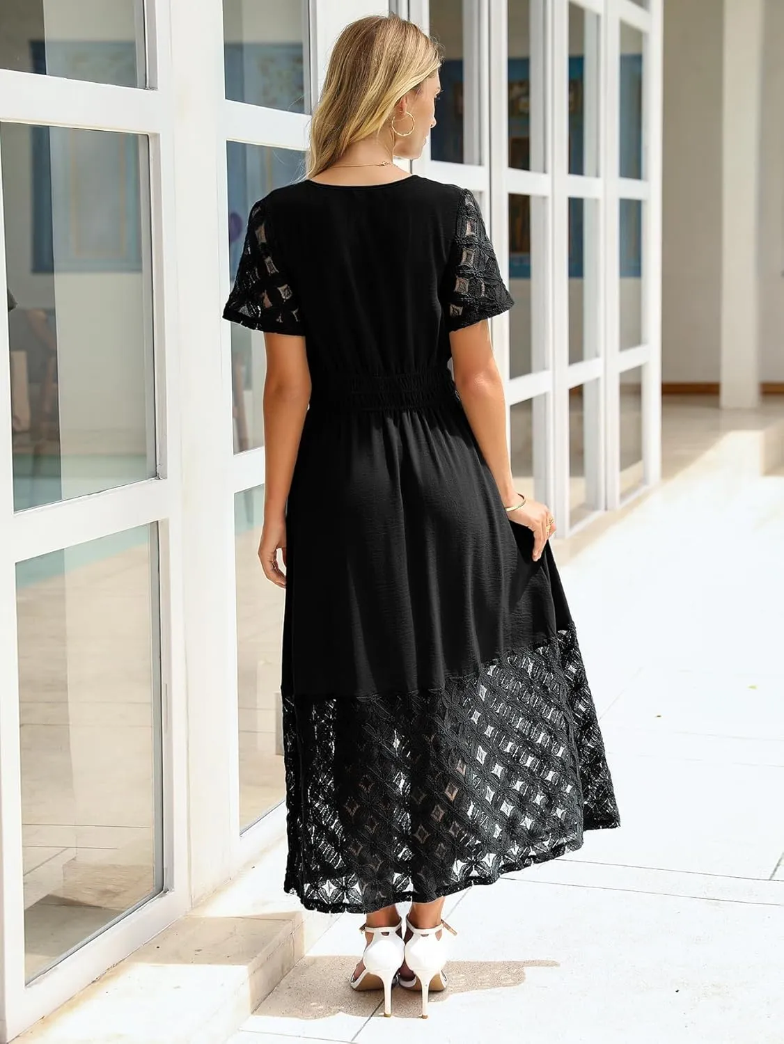 Simplee Womens 2025 Summer Boho Maxi Dress V Neck Empire Waist Long Flowy Dresses with Pockets