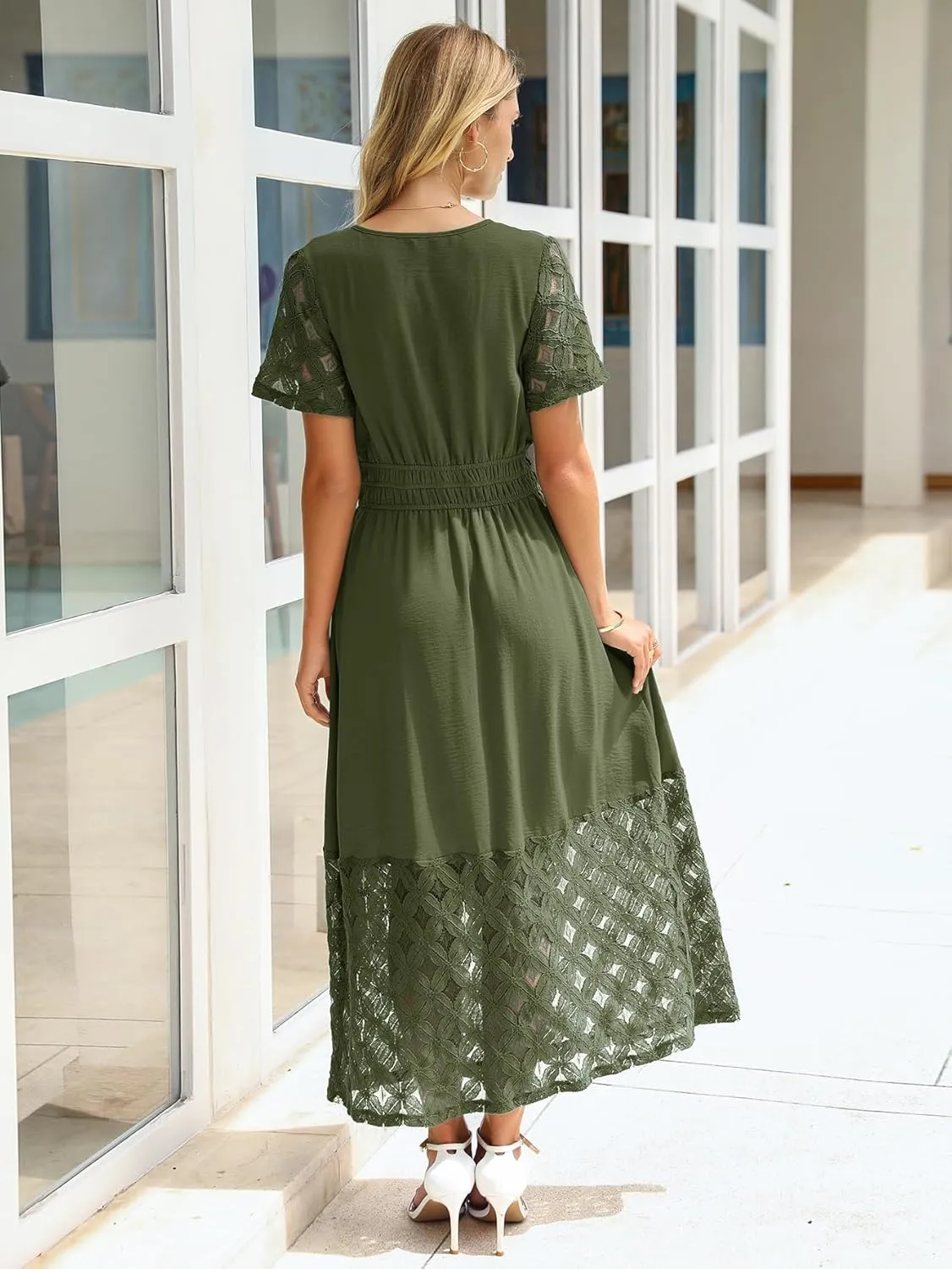 Simplee Womens 2025 Summer Boho Maxi Dress V Neck Empire Waist Long Flowy Dresses with Pockets