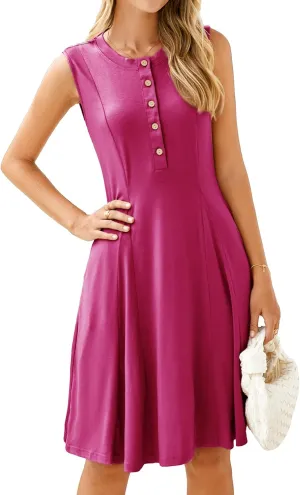 Simplee Womens 2025 Summer Mini Dress - Casual Sleeveless Button Down Vacation Short Sundress with Pockets