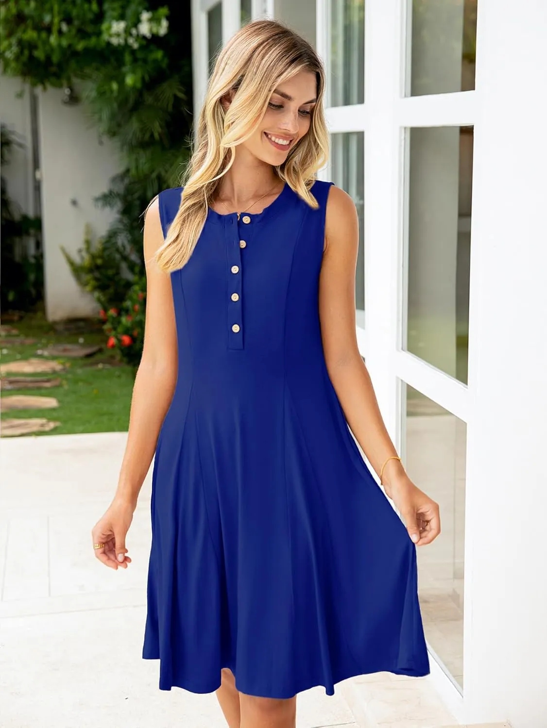 Simplee Womens 2025 Summer Mini Dress - Casual Sleeveless Button Down Vacation Short Sundress with Pockets