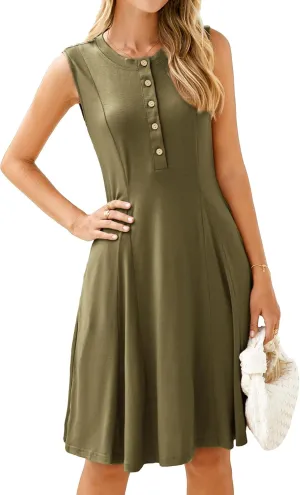 Simplee Womens 2025 Summer Mini Dress - Casual Sleeveless Button Down Vacation Short Sundress with Pockets