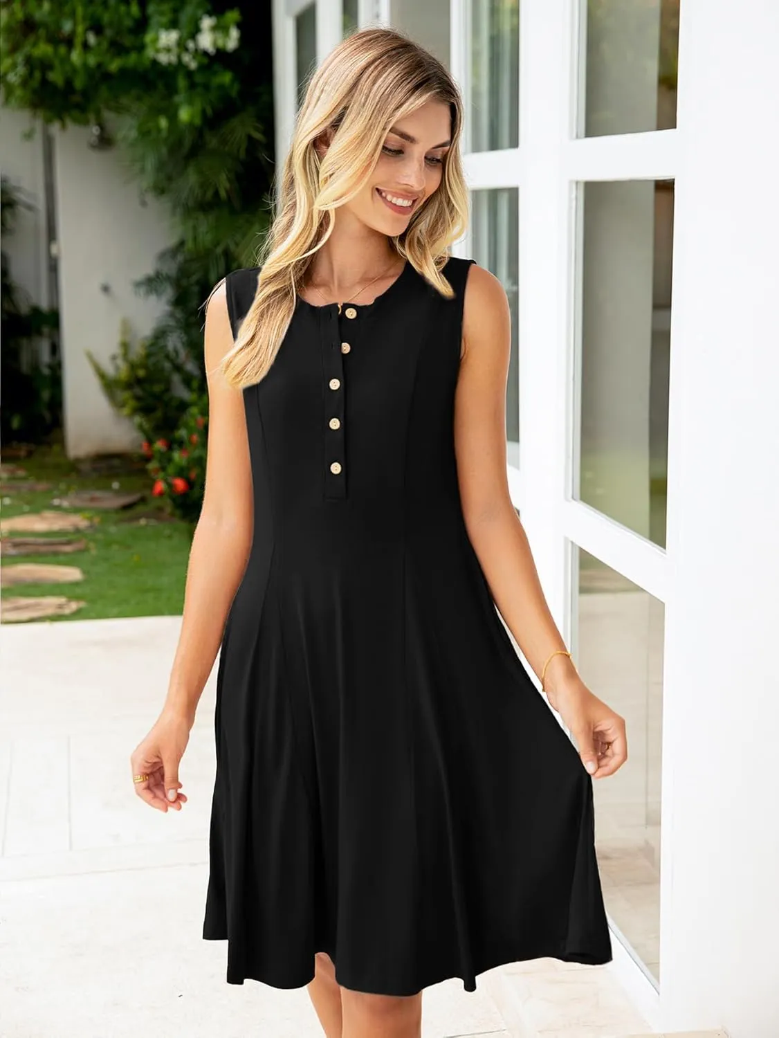 Simplee Womens 2025 Summer Mini Dress - Casual Sleeveless Button Down Vacation Short Sundress with Pockets