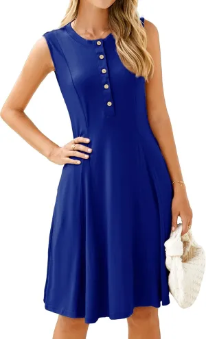 Simplee Womens 2025 Summer Mini Dress - Casual Sleeveless Button Down Vacation Short Sundress with Pockets