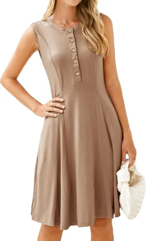Simplee Womens 2025 Summer Mini Dress - Casual Sleeveless Button Down Vacation Short Sundress with Pockets