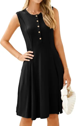 Simplee Womens 2025 Summer Mini Dress - Casual Sleeveless Button Down Vacation Short Sundress with Pockets