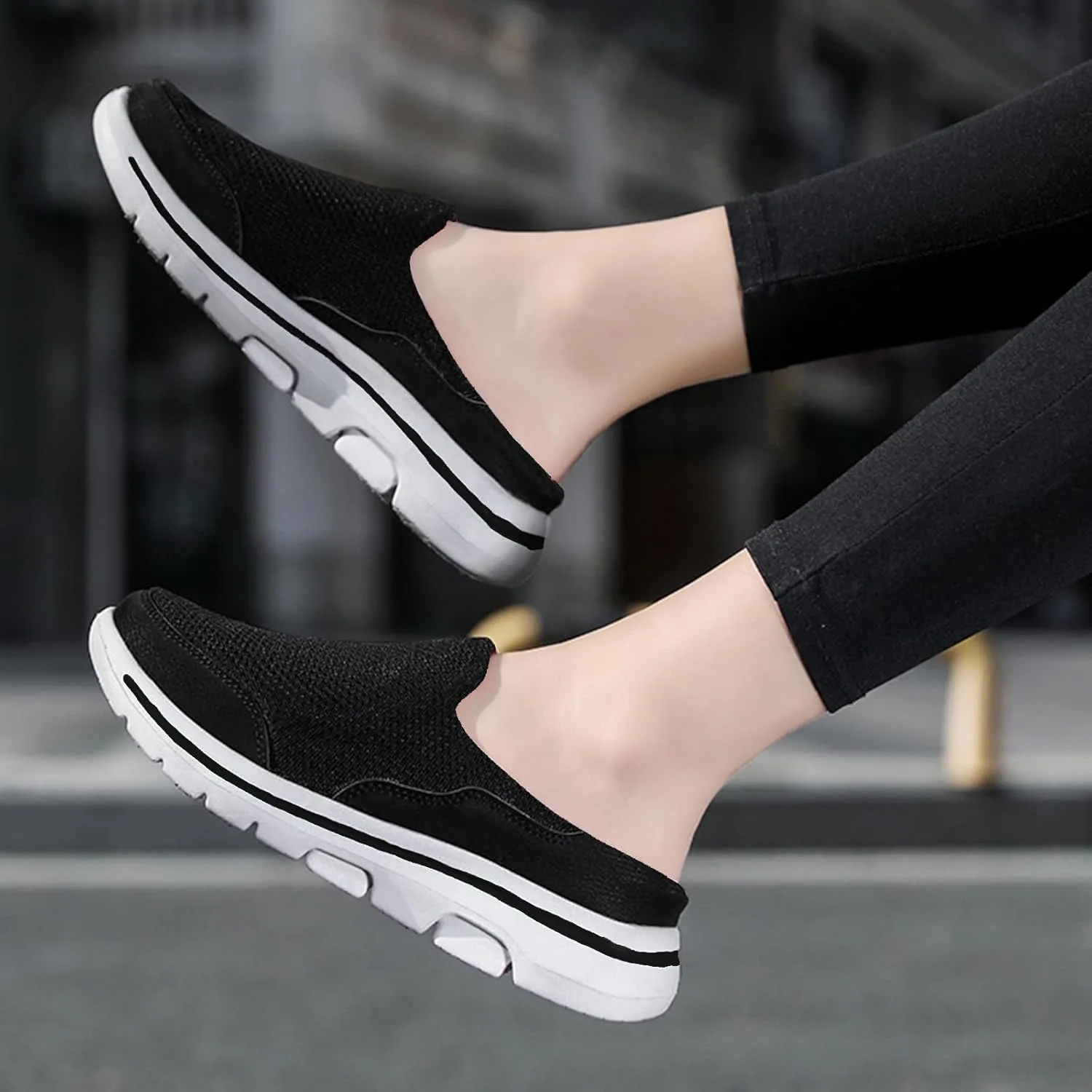 Slip On Mules & Clogs for Womens Summer Lightweight Open Back Walking Shoes Casual Breathable Mesh Closed Toe Slides Fashion Comfortable Color Block Slippers