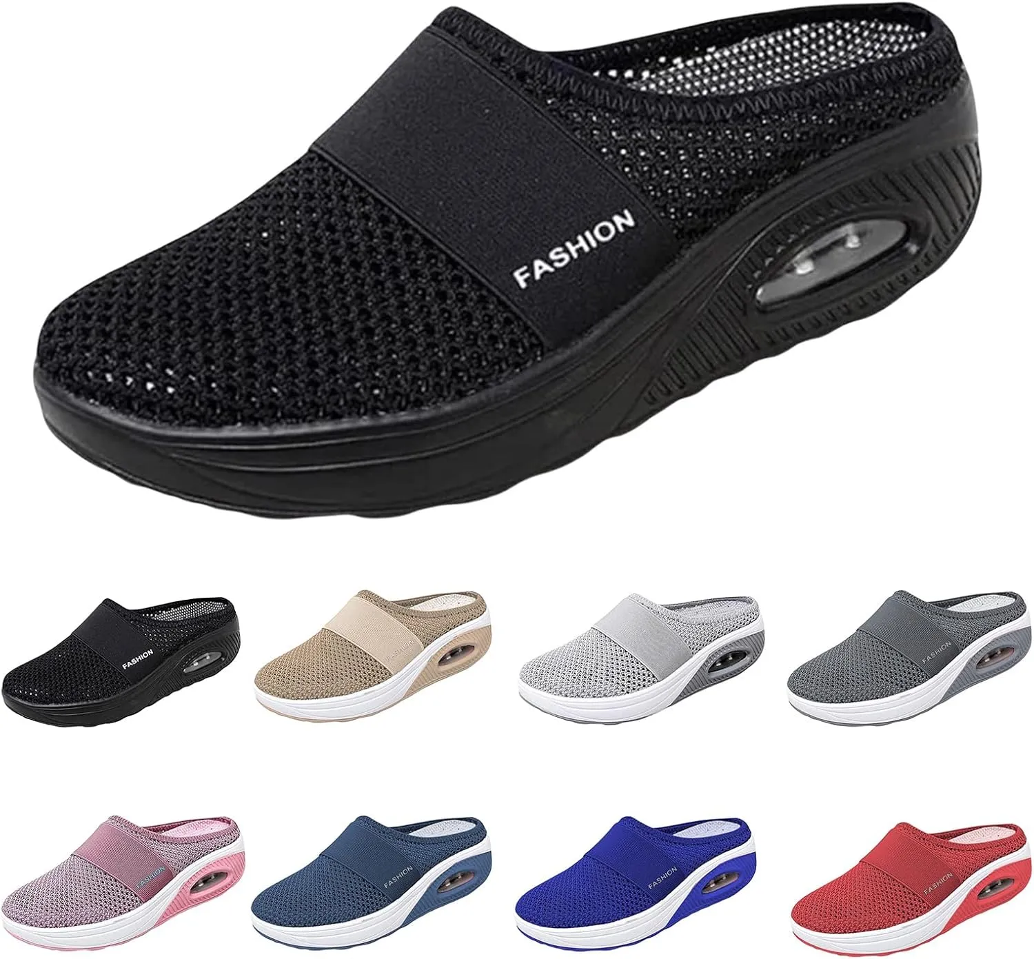 Slip On Mules for Women 2025 Breathable Mesh Orthopedic Slippers for Women with Arch Support Air-Cushion Open Back Walking Shoes Indoor Outdoor Casual Non Slip Diabetic Closed Toe Slides