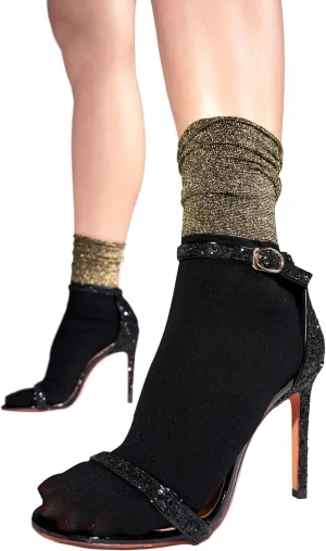 sofsy Sparkle-Finish Essentials - Italian-Made Women's Glitter Ankle Socks for Boots | Metallic Sparkly Tube Crew Socks