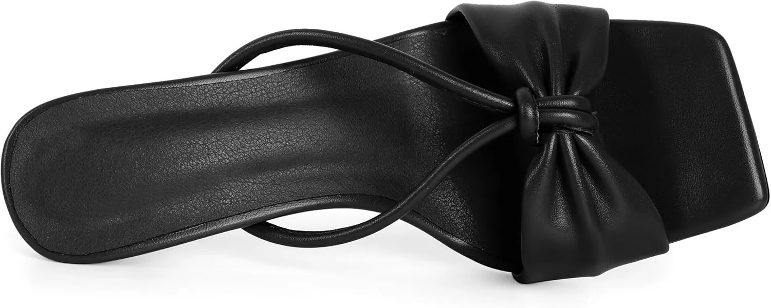Soireelady Womens Heeled Mules Square Open Toe Stiletto High Heeled Sandals Slip On Bow Heel Slide Heels Dress Shoes 3.5 Inch