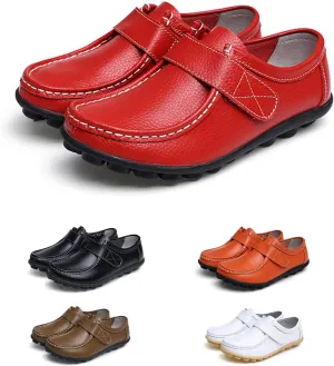 SOLPNOW Women's Soft Leather Adjustable Loafers,Winter Fleece Warm Casual Work Office Flats,Doctor Nurse Shoes