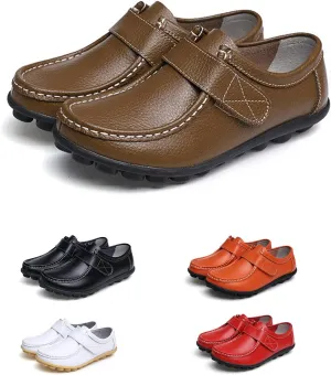 SOLPNOW Women's Soft Leather Adjustable Loafers,Winter Fleece Warm Casual Work Office Flats,Doctor Nurse Shoes