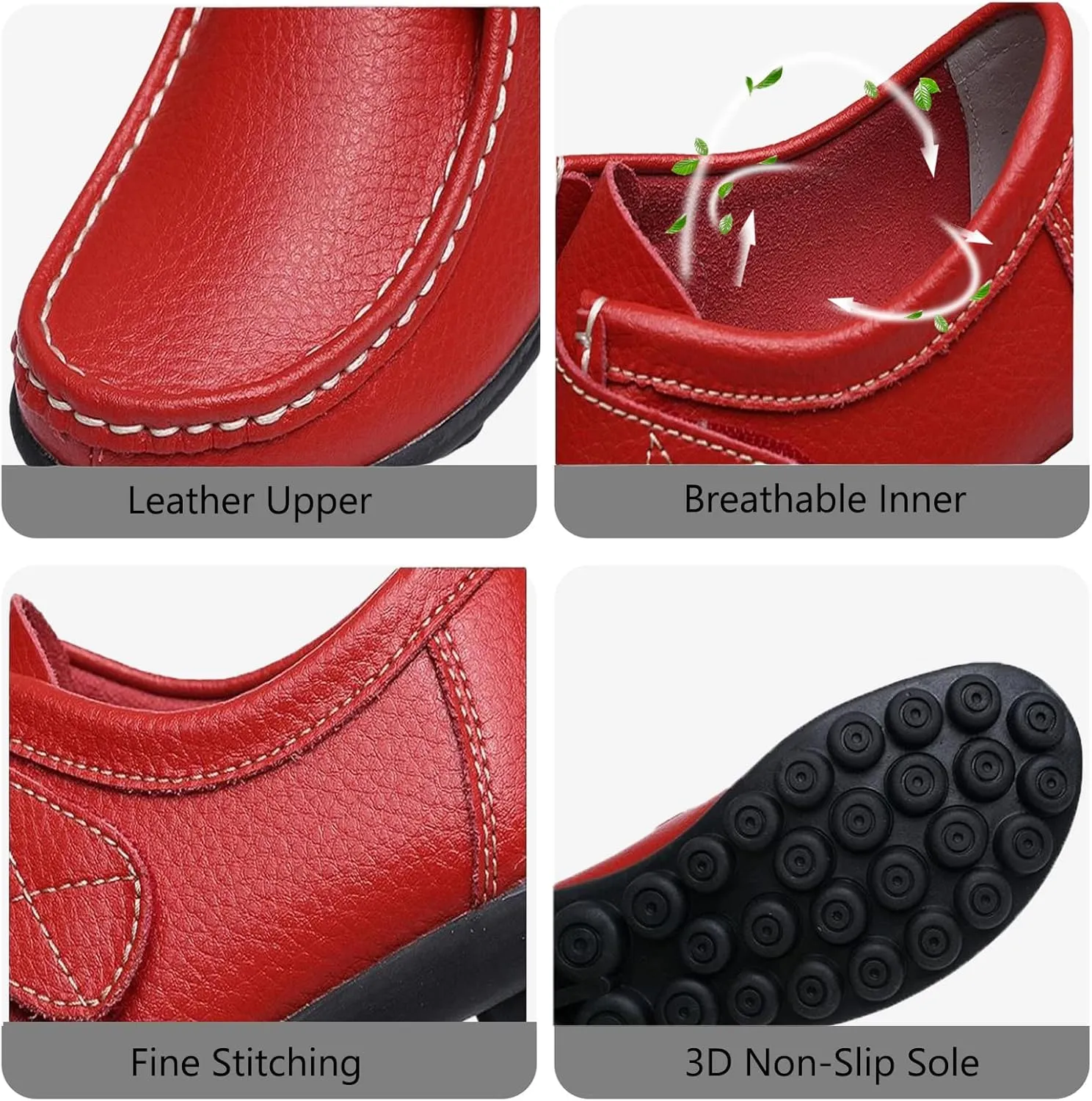 SOLPNOW Women's Soft Leather Adjustable Loafers,Winter Fleece Warm Casual Work Office Flats,Doctor Nurse Shoes