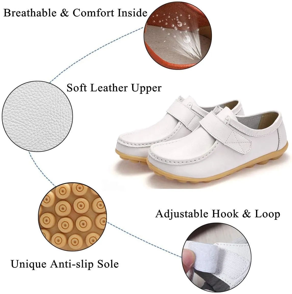 SOLPNOW Women's Soft Leather Adjustable Loafers,Winter Fleece Warm Casual Work Office Flats,Doctor Nurse Shoes