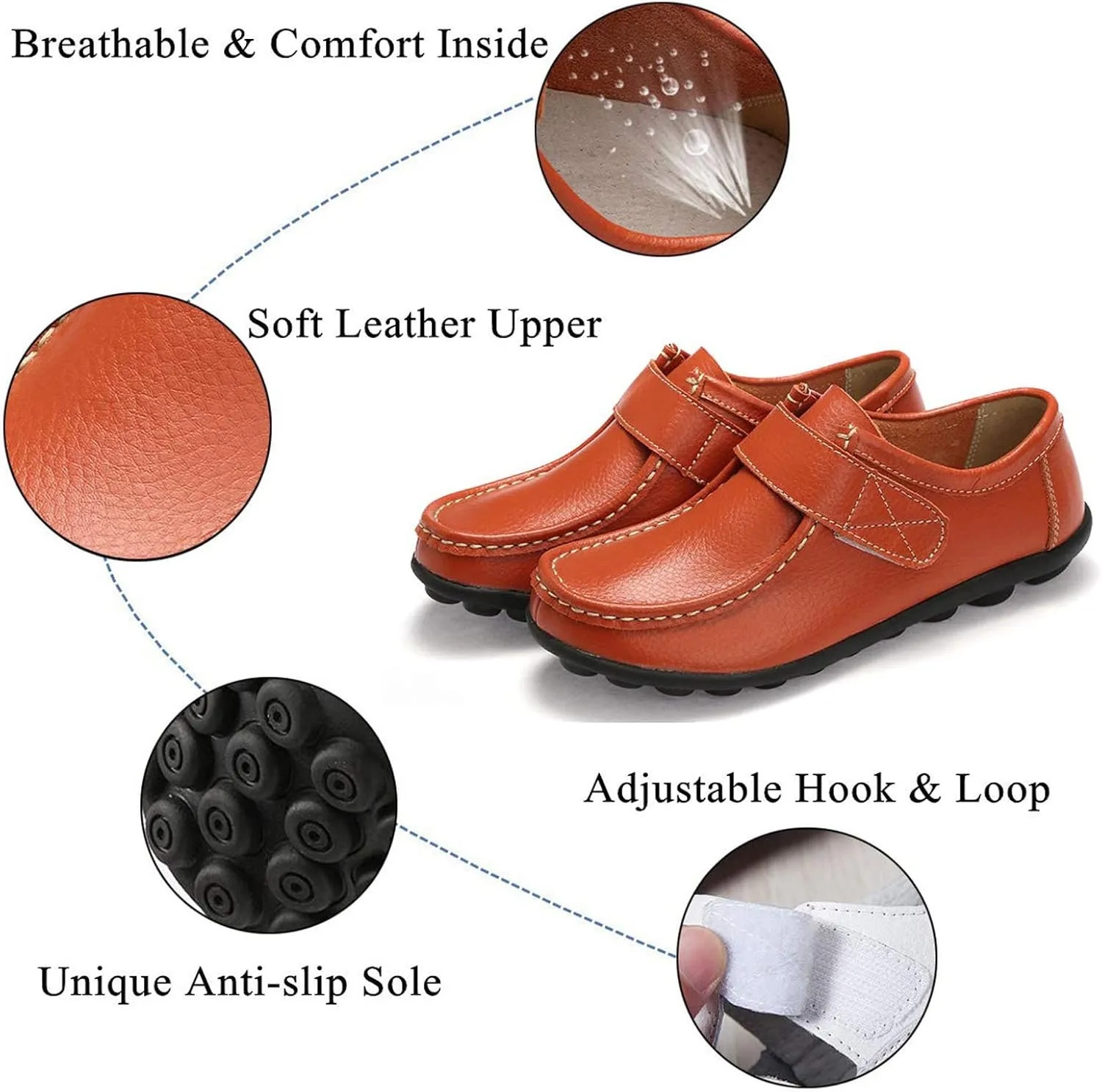 SOLPNOW Women's Soft Leather Adjustable Loafers,Winter Fleece Warm Casual Work Office Flats,Doctor Nurse Shoes
